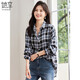 她享長(cháng)袖襯衫女復古格子襯衣慵懶風(fēng)百搭開(kāi)衫寬松薄款外套T143C2032