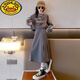 G.duck女童套裝春秋裝2024新款大童裝時(shí)髦洋氣半身裙兒童春季衛衣潮衣服 灰色上衣+裙子 160 建議14-15歲