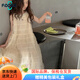 FIDQIOG國際品牌女童夏裝無袖洋裝2025新款大童夏季韓系背心裙兒童度假風公主裙 米黃色【網(wǎng)紗裙】 140 cm:建議身高130-140厘米