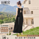 絲柏舍無(wú)袖連衣裙2025春夏新款女裝時(shí)尚設計感圓領(lǐng)捏褶中長(cháng)裙