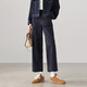 塔馳密司（touchmiss）設計感松緊腰休閑褲女秋季爆款高腰寬松百搭九分直筒褲 藏青色 28