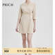 PRICH法式V領(lǐng)氣質(zhì)西裝式連衣裙夏款通勤收腰不規(guī)則設(shè)計(jì)感中長(zhǎng)裙女秋季 35米色 L 170