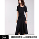 ELLE復古高級感收腰顯瘦開叉連衣裙女2025夏季新款小眾赫本風黑裙 黑色 L
