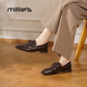 妙麗（Millies）英倫風(fēng)樂(lè )福鞋女羊皮粗跟復古法式單鞋女深口小皮鞋女鞋 棕色 36