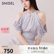 SNIDEL2025春夏新品優(yōu)雅露肩流蘇收腰掛脖印花連衣裙SWFO251123 淺灰色 S (0)