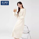 棉致針織長(cháng)袖連衣裙女2025春新款氣質(zhì)溫柔風(fēng)過(guò)膝修身設計感毛衣中長(cháng)裙 米白色裙子 M 【建議100斤以?xún)取? title=