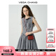 VEGA CHANG無袖格紋連衣裙女2025新款夏甜美風(fēng)蝴蝶結(jié)系帶連衣短裙 黑白格紋 M