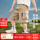 ASK JUNIOR男童褲子2025夏寬松舒適透氣工裝大口袋短褲百搭褲 卡其色 170