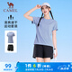 駱駝（CAMEL）速干運動服女短袖T恤褲跑步兩件套裝 J25BAXLN076 蒼鷺藍/黑 M
