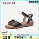 奧康（Aokang）女鞋坡跟一字帶涼鞋牛皮舒適日常休閑外穿媽媽鞋T666688810黑38碼
