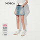 MO&Co.牛仔裙褲夏中低腰洗舊磨白棉質(zhì)牛仔短褲M(mǎn)BE2SOTT07 牛仔藍色 S /S