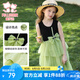 富羅迷女童連衣裙夏季甜美蝴蝶結(jié)無袖蛋糕裙中大童網(wǎng)紗裙子 黑/綠  130 