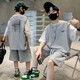 G.duck男童短袖套裝夏季2025新款潮帥氣大童男裝夏裝兒童裝衣服男孩夏款 灰色 120 cm