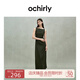 OCHIRLY 亞麻收褶小黑裙無(wú)袖連衣裙禮服女2025年夏季新款 軍綠 M