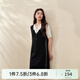 纖莉秀【城市剪影】學(xué)院風(fēng)撞色POLO領(lǐng)連衣裙大碼女裝胖mm夏裝新款1977 黑色 3XL