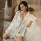 今夕何夕性感睡衣2025新款男友風(fēng)白色襯衫大碼寬松睡裙女士蕾絲家居服套裝 白色（襯衫+短褲） M