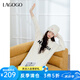 lagogo連帽元?dú)鈱捤勺帜高B衣裙女拉谷谷2024年冬新款針織中長(zhǎng)裙 米白色 L
