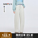 三福休閑褲2025秋季時尚撞色松緊腰寬松直筒長褲女裝497137 杏灰色 S