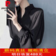 皮爾卡丹（pierre cardin）感杭州真絲襯衫女上衣2025春夏裝新款桑蠶絲法式純色襯衣 黑色 L 115斤-125斤穿