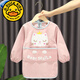 G.duck寶寶吃飯罩衣兒童圍兜圍裙飯兜防水防臟畫(huà)畫(huà)長(cháng)袖嬰兒女寶秋冬外穿 粉色小貓 100建議2-4歲