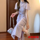 咚憬新中式國風(fēng)紫色連衣裙女夏季大碼胖mm氣質(zhì)獨特溫柔改良旗袍長(cháng)裙子 新中式連衣裙-單  XL 建議115-125斤