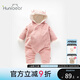 歡喜小熊 嬰兒衣服冬季純棉加絨哈衣爬服嬰幼兒燈芯絨保暖冬裝寶寶連體衣 粉色 80cm (建議10-18月身高73-80cm)