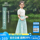 英氏（YEEHOO）兒童漢服女童馬面裙中大童裝新中式雪紡國風半身裙子夏 藍色 160