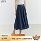 LILY【商場(chǎng)同款】夏新款女裝氣質(zhì)通勤休閑復(fù)古高腰傘裙半身裙 419牛仔藍(lán) M