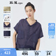 斯琴夏季新品女棉麻藍(lán)色翻領(lǐng)休閑寬松落肩短袖襯衫BAXS021 藍(lán)色 M