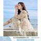 香影（xiangying）碎花連衣裙女2025年夏季新款系帶木耳邊仙氣海邊飄逸寬松裙子 米色 S