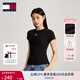 TOMMY JEANS【張元英同款】25夏季女螺紋修身重磅短袖/美式系結(jié)短T 【螺紋款】】黑色BDS S