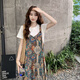 黛芮婷法式復(fù)古波西米亞風(fēng)闊腿褲背帶褲套裝女2025夏季新款寬松連體褲 白色 【單件】短袖 M 建議98-113斤左右