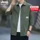 JEEP SPIRIT吉普襯衫男士七分袖半袖長(zhǎng)袖外套百搭夏秋季新款韓版休閑裝上衣 豆綠8830 XL