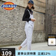 dickies背帶褲 撞色壓線設計 女式寬松工裝長褲 背帶褲女DK008093 白色 XS