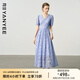 顏域v領(lǐng)蕾絲連衣裙女夏裝2025新款輕熟風(fēng)收腰顯瘦短袖鏤空長裙子 紫色 XL
