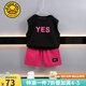 G.DUCKKIDS童裝男童夏季套裝新款兒童衣服字母印花中小童男孩無袖坎肩背心 紅色 100 (建議身高90-100 3-4歲)
