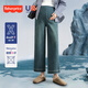 費雪（Fisher-Price）孕婦牛仔褲2025春秋新款外穿直筒大碼寬松無(wú)托腹小個(gè)子哈倫九分褲 翡翠綠 L【115-130斤適穿】