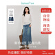 茵曼復(fù)古分割牛仔裙秋女裝高級學(xué)院風(fēng)A字顯瘦半身裙子 牛仔藍(lán) S 
