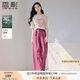 香影玫瑰粉高腰直筒褲2025夏季新款休閑時尚慵懶風(fēng)垂感闊腿褲子女 粉色 M 160/84A/95-110斤