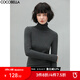COCOBELLA質(zhì)感PU標(biāo)高領(lǐng)針織衫女秋baby觸感肌底衣彈力打底衫TS129 碳灰色 M