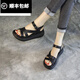 百麗踏夏季新款女涼鞋厚底松糕鞋細(xì)帶露趾坡跟休閑復(fù)古手工羅馬涼鞋 黑色 39