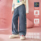 ASK JUNIOR【復古水洗牛仔褲】?jì)和澴?025秋繡花女童長(cháng)褲直筒褲青少年