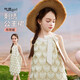 ASK JUNIOR度假風(fēng)女童表演裙2025夏透氣流蘇公主裙吊帶兒童裙子 米色  170 