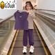 G.DUCKKIDS女童套裝春秋2025新款洋氣兒童韓版秋冬季大童休閑加絨衛(wèi)衣三件套 紫色三件套 150 cm