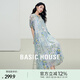 Basic House/百家好夏季海島度假風(fēng)設(shè)計(jì)感夏季新款短袖碎花連衣裙 綠色 L
