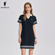 POLOWALK女裝2025夏季新品女式短袖連衣裙簡(jiǎn)約翻領(lǐng)針織polo裙子 藏青 L /165