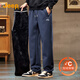 吉普（JEEP）加絨加厚男士衛褲男2025秋冬新款寬松直筒高端休閑褲男運動(dòng)褲子男