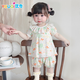 優(yōu)奇嬰兒衣服女寶寶夏季薄款包屁衣套裝女童短袖碎花分體兩件套外出服