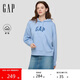 GAP女裝2025秋季新款logo貼布繡抓絨寬松套頭連帽衫衛(wèi)衣792505