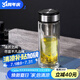萬象（WANXIANG）雙層玻璃杯大容量高顏值簡約商務泡茶杯帶蓋高硼硅玻璃杯車載便攜 V49RL-鈦黑亮 480ml